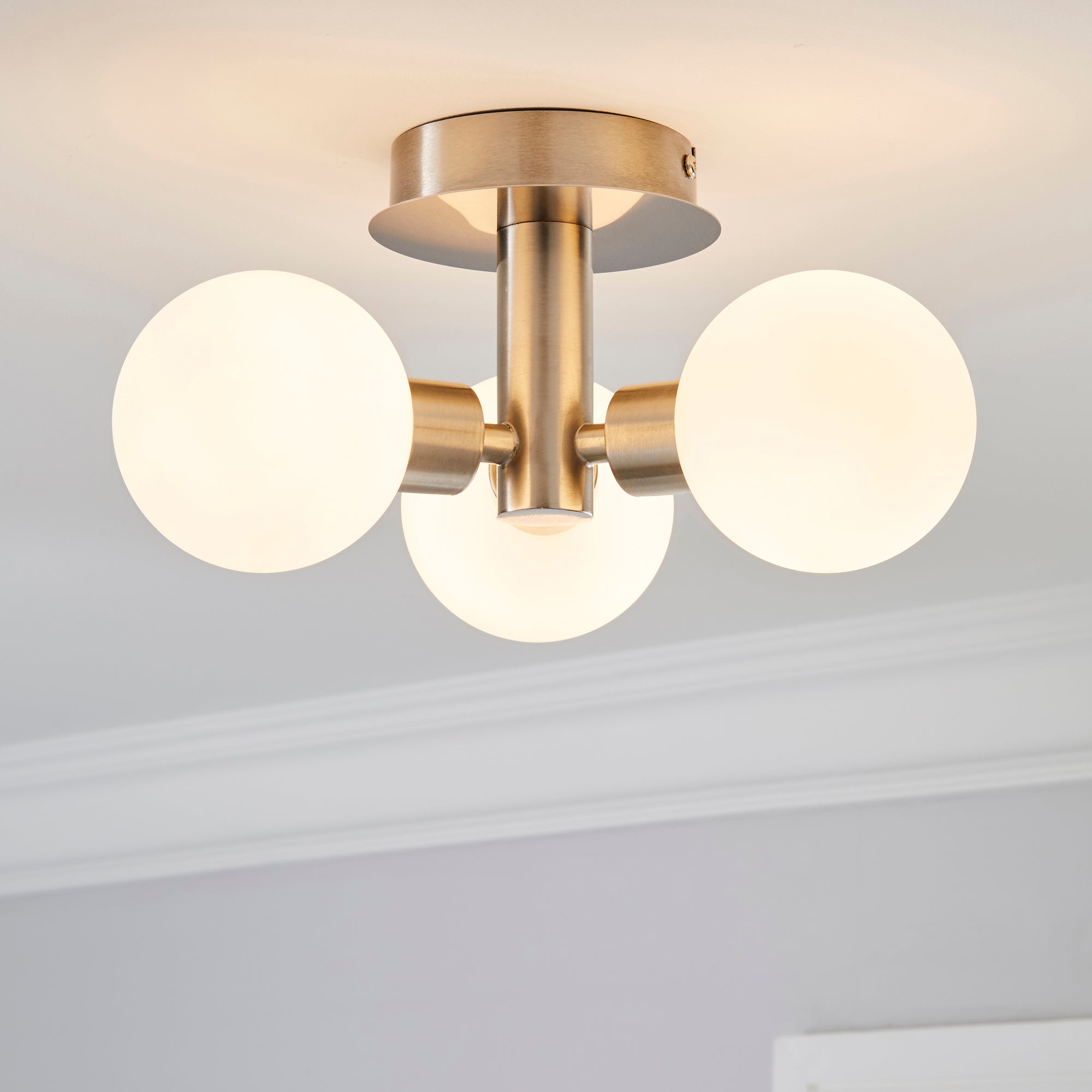 Hamptworth 3 Light Frosted Glass Semi-Flush Ceiling Fitting Silver Price Comparisons | Compare The Build