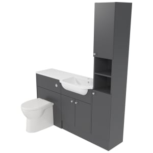 Deccado Benham Charcoal Grey Right Hand 1500mm Fitted Tower, Vanity & Toilet Pan Unit Combination with Right Hand Basin Price Comparisons | Compare The Build