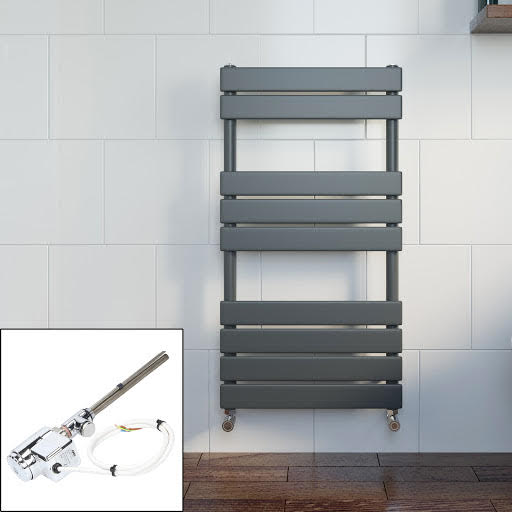 DuraTherm Dual Fuel Flat Panel Heated Towel Rail - 950 x 500mm - Thermostatic Anthracite | Compare The Build