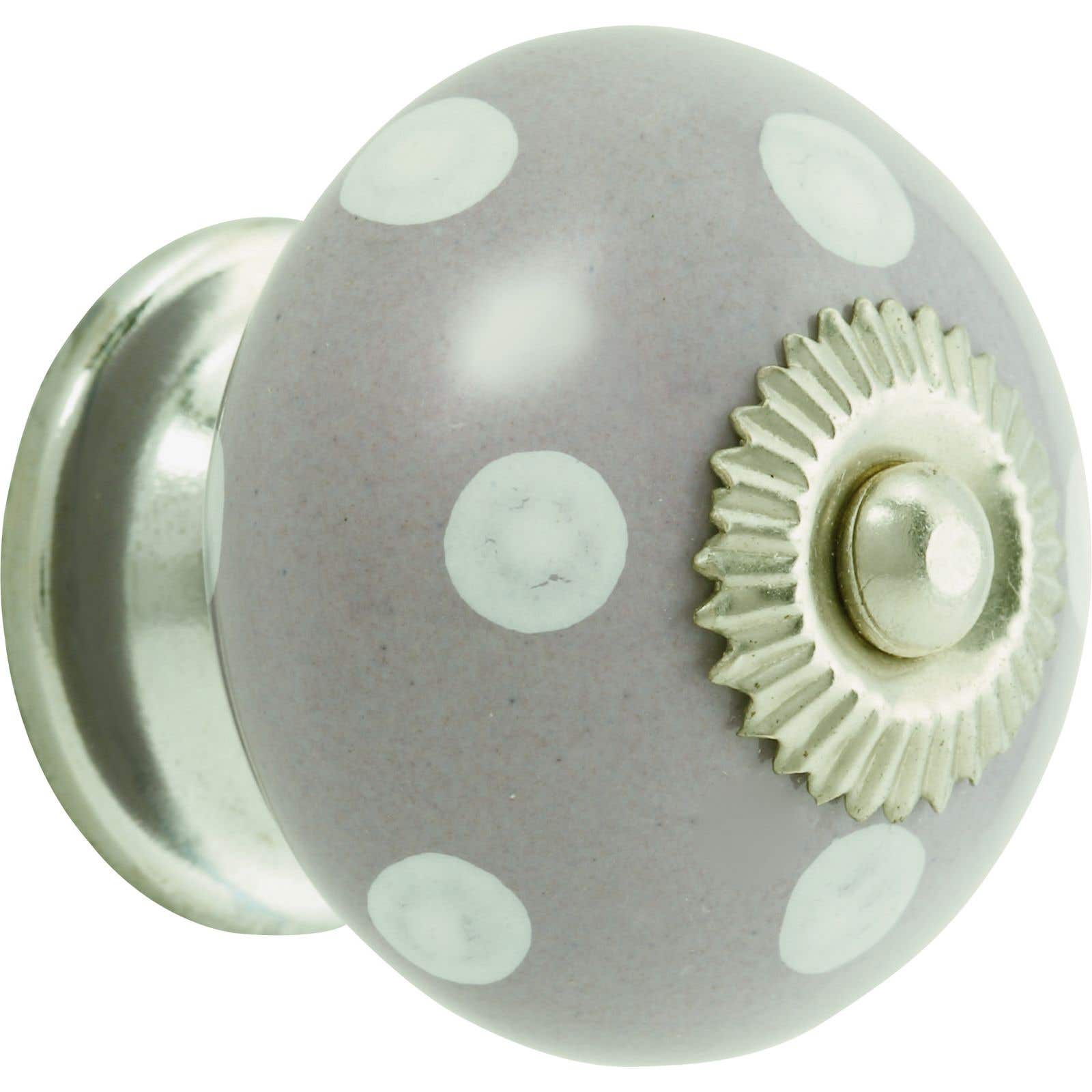 White Dots Grey Ceramic Cabinet Knob 40mm | Compare The Build