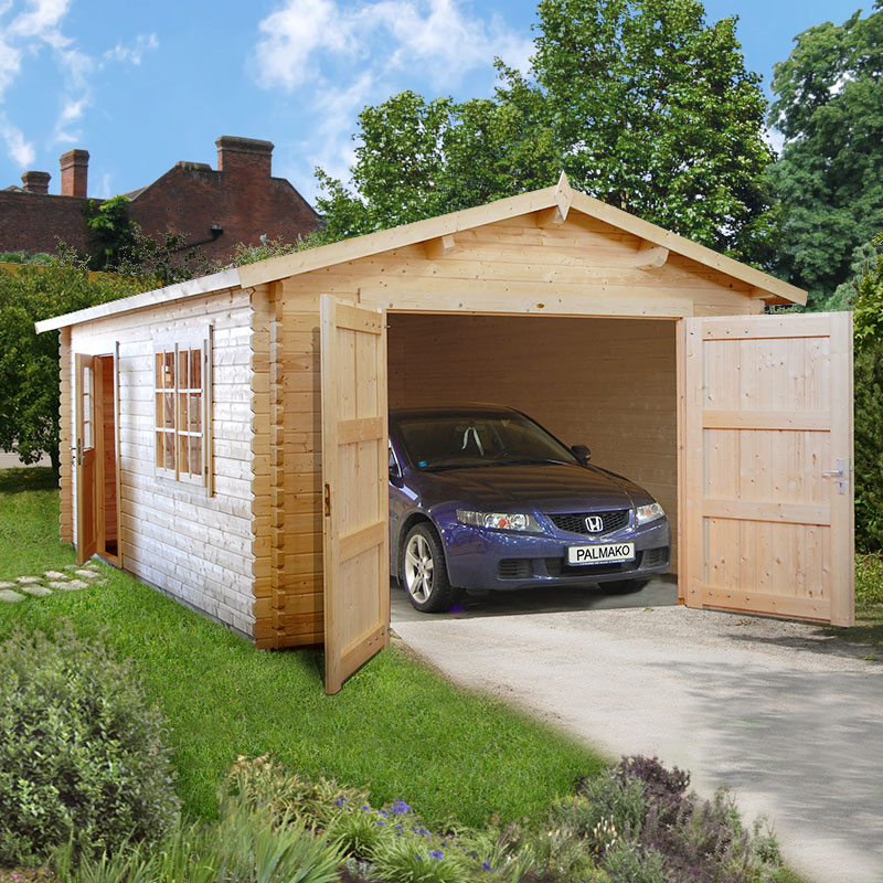 Palmako Roger 3.6m x 5.5m Log Cabin Single Garage (44mm) - Double Doors Price Comparisons | Compare The Build