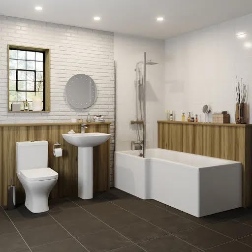 Marseille Bathroom Suite with L Shape Shower Bath & Screen - Left Hand 1600mm | Compare The Build