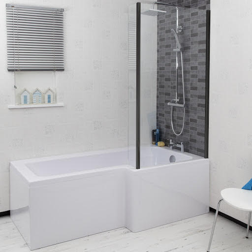 Ceramica L Bath Bundle 1500mm Right Hand - Including Black Shower Screen and Front Bath Panel Price Comparisons | Compare The Build