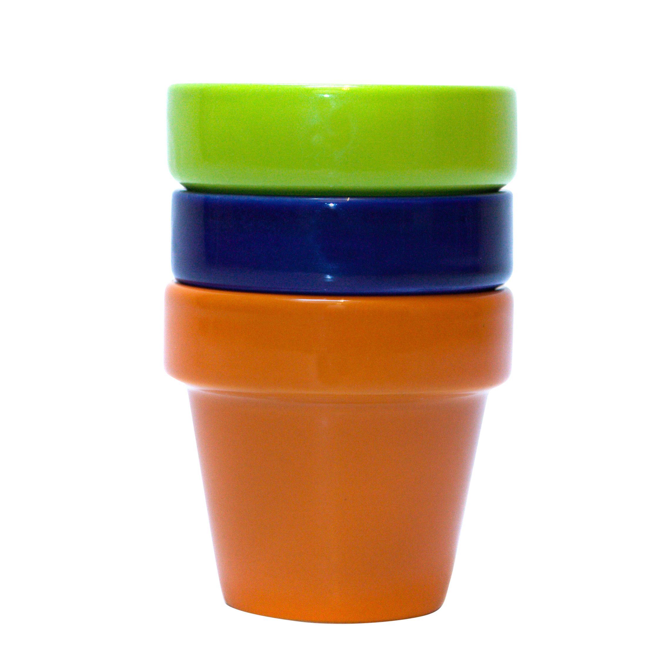 Verve Chapel Round Glazed Blue, Green & Orange Glazed Plant Pot (H)150mm (Dia)150mm Of 3 Price Comparisons | Compare The Build