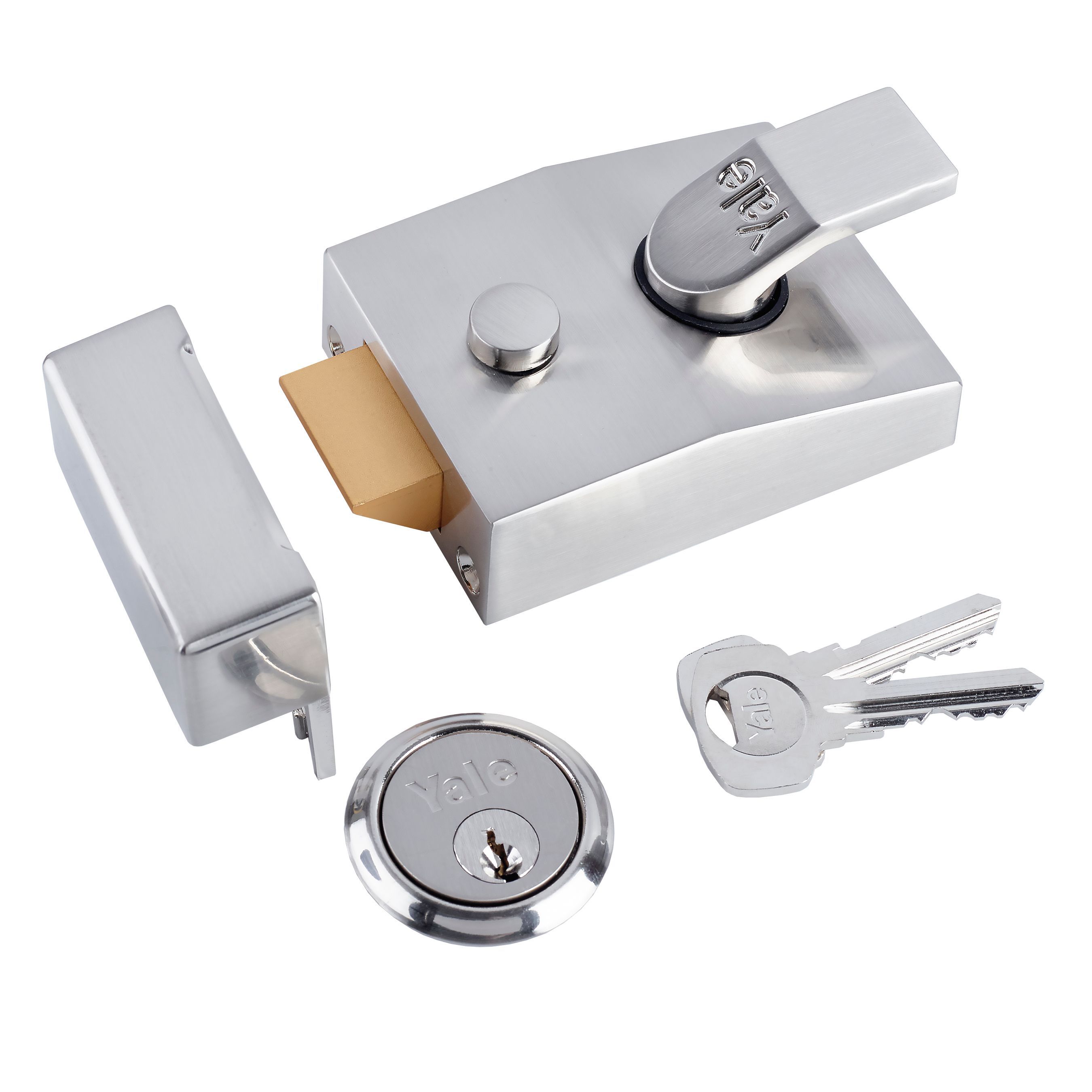 Yale Satin Chrome Effect Deadlock Night Latch, (H)70mm (W)100mm | Compare The Build