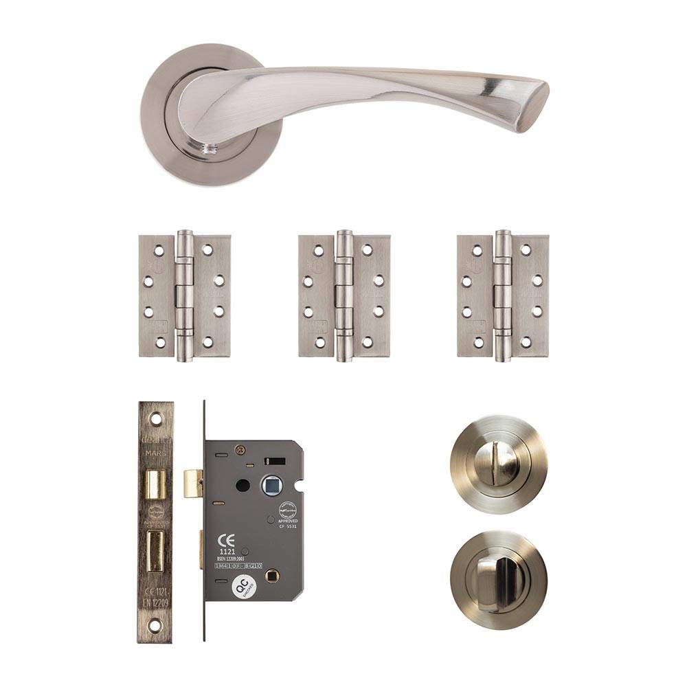 Deanta Fortuna Satin Bathroom Door Handle Kit - 102mm x 76mm x 3mm Hinges FORBAK102 Price Comparisons | Compare The Build