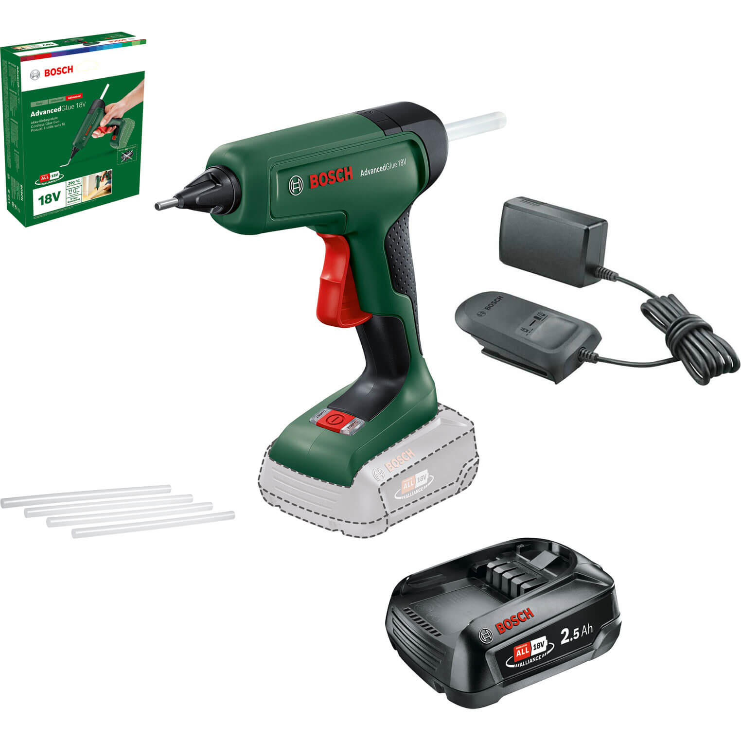 Bosch ADVANCEDGLUE 18v Cordless Hot Glue Gun 1 x 2.5ah Li-ion Charger No Case Price Comparisons | Compare The Build