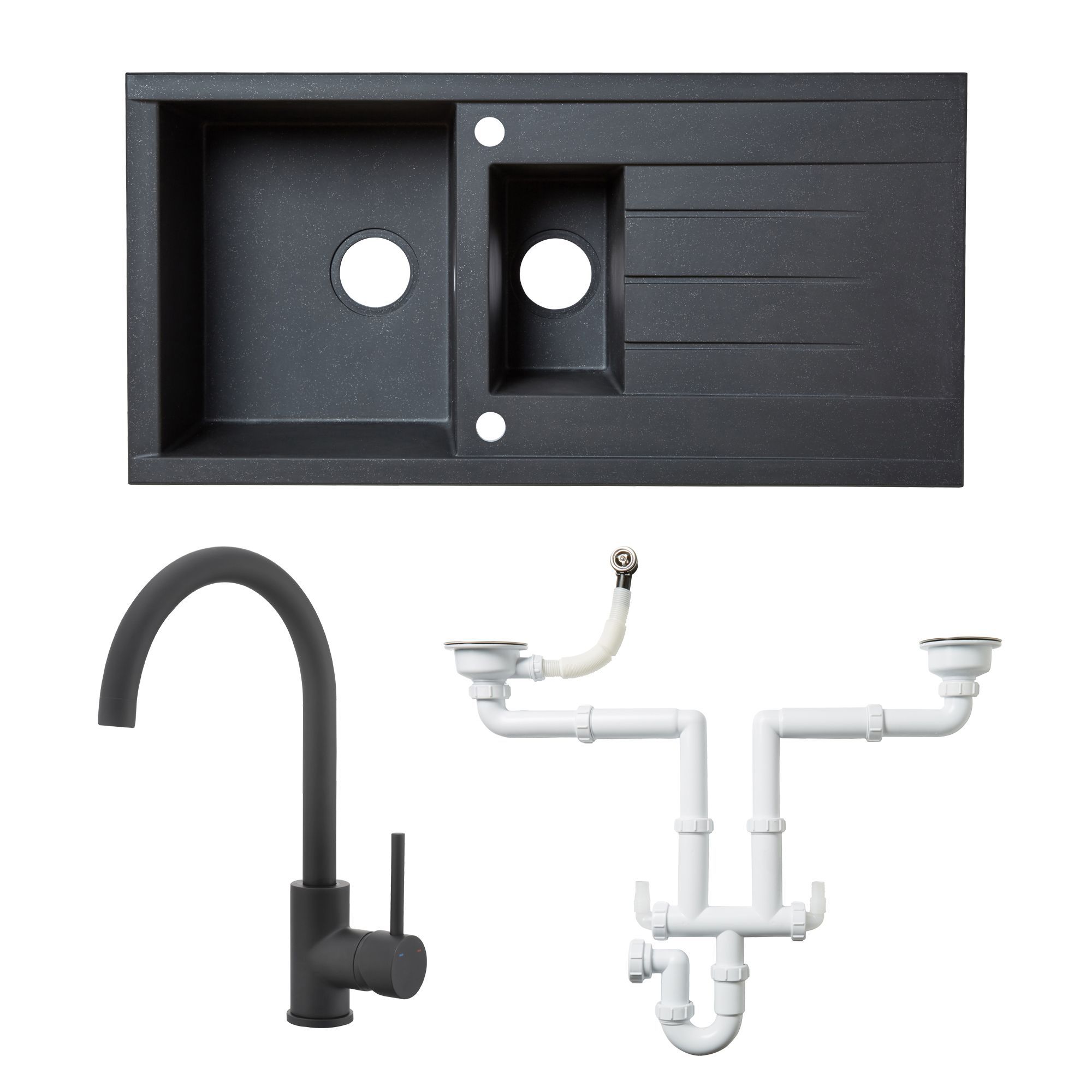 Cooke & Lewis Black Resin 1.5 Bowl Sink, Tap & Waste Kit Price Comparisons | Compare The Build