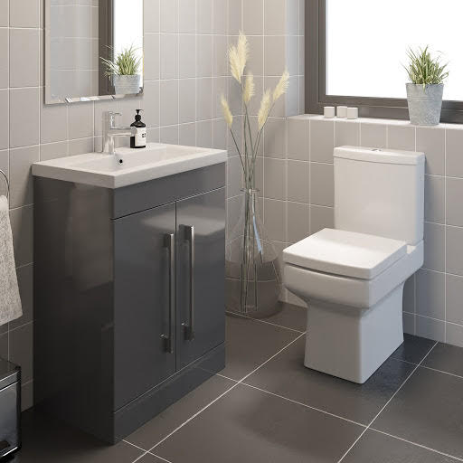 Royan Close Coupled Toilet & Aurora Vanity Unit with Doors - 600mm Grey Gloss Price Comparisons | Compare The Build