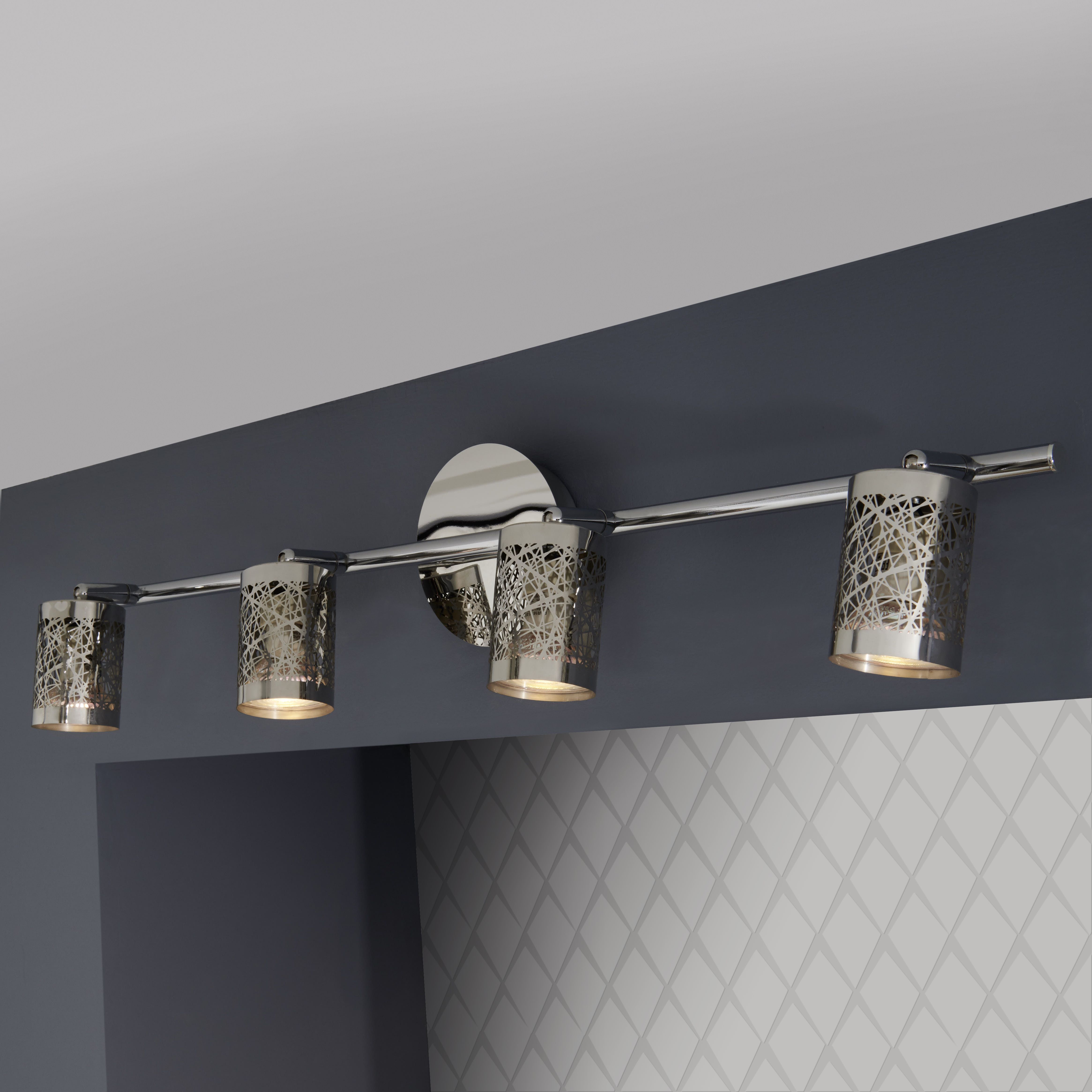 Colours Barrow Gloss Silver Chrome Effect Mains-Powered 4 Lamp Spotlight Price Comparisons | Compare The Build