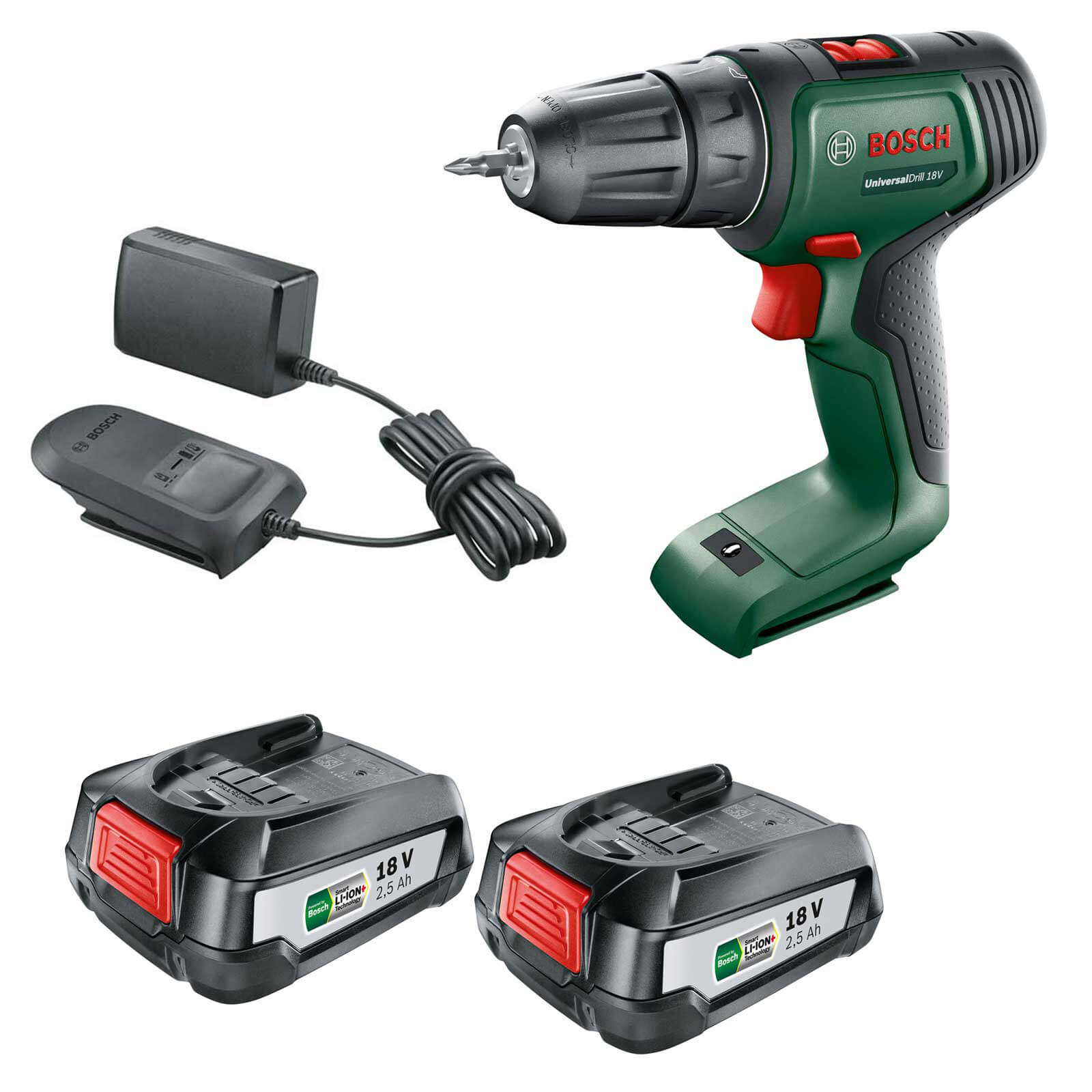 Bosch UNIVERSALDRILL 18v Cordless Drill Driver 2 x 2.5ah Li-ion Charger No Case | Compare The Build