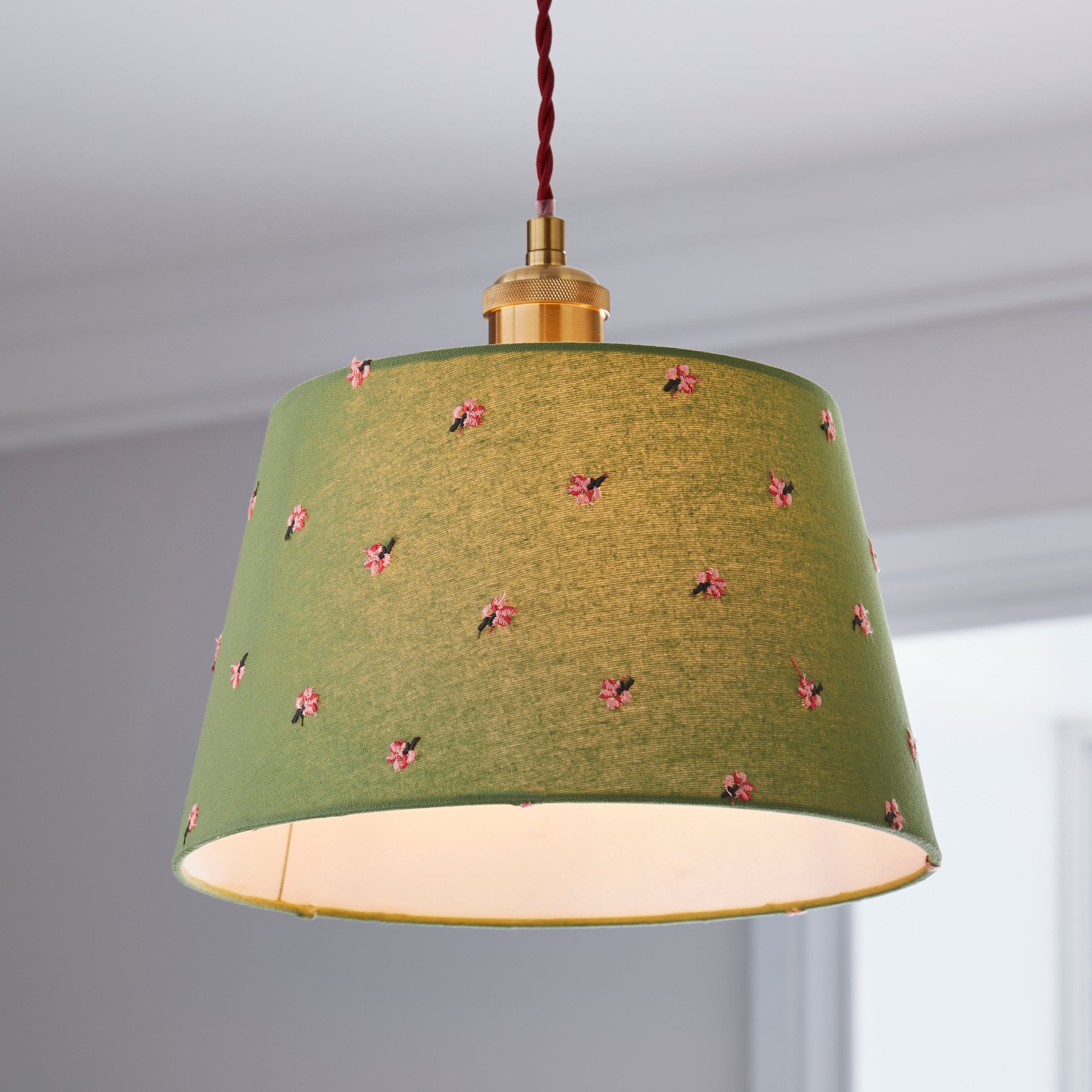 Green Flower Embroidered Tapered Lamp Shade MultiColoured | Compare The Build