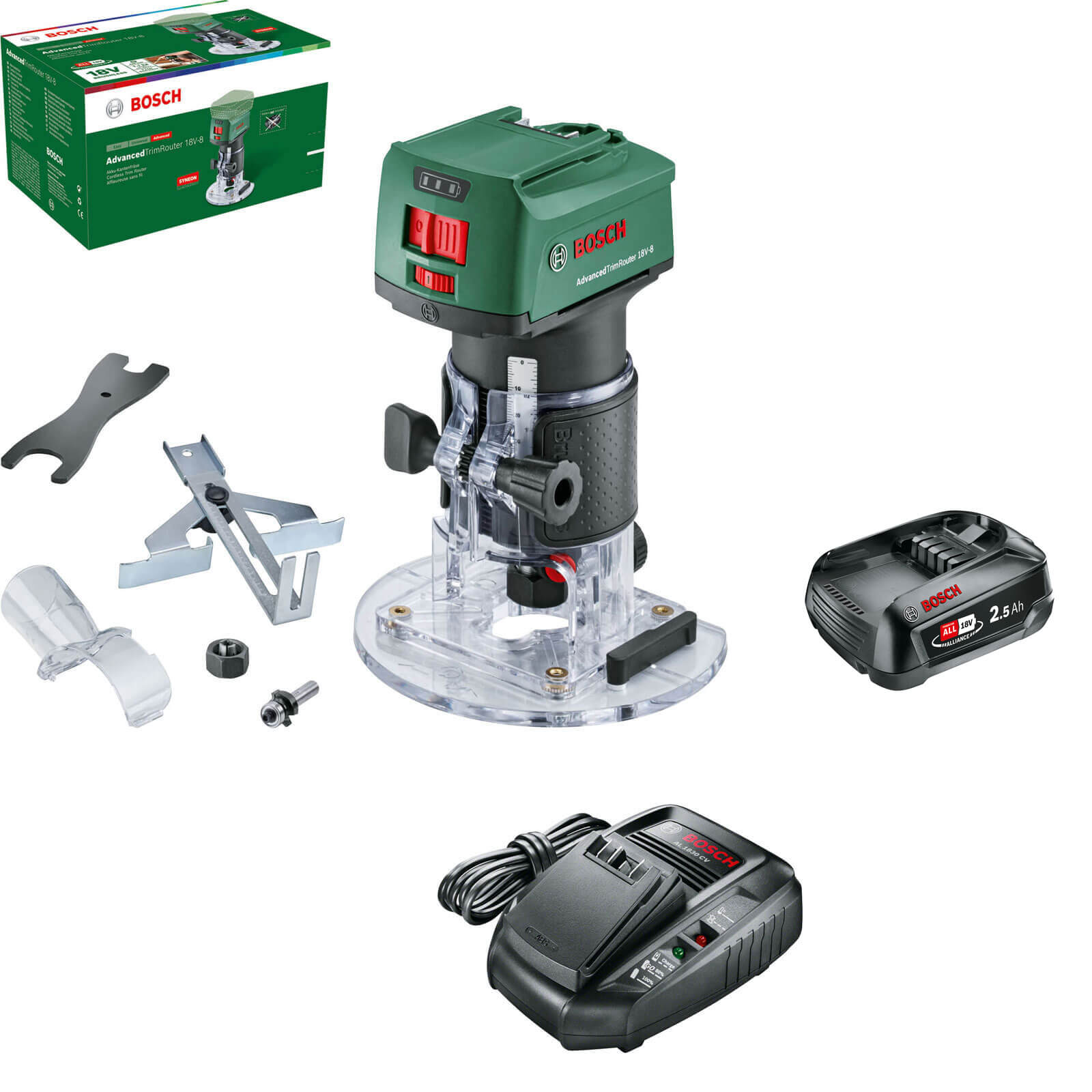 Bosch ADVANCEDTRIMROUTER 18V-8 18v Cordless Trim Router 1 x 2.5ah Li-ion Charger No Case | Compare The Build