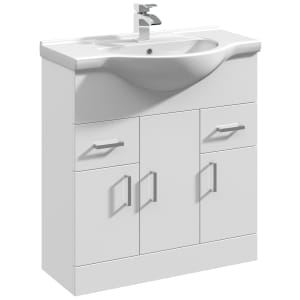 Nuie Mayford White Gloss Vanity Unit & Round Basin - 836 x 755mm Price Comparisons | Compare The Build