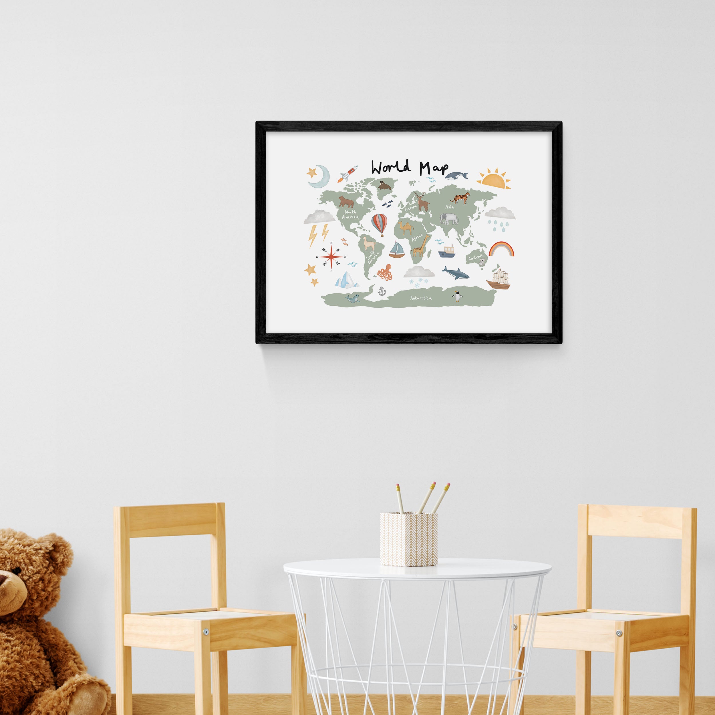 East End Prints World Map in Green Print White Price Comparisons | Compare The Build