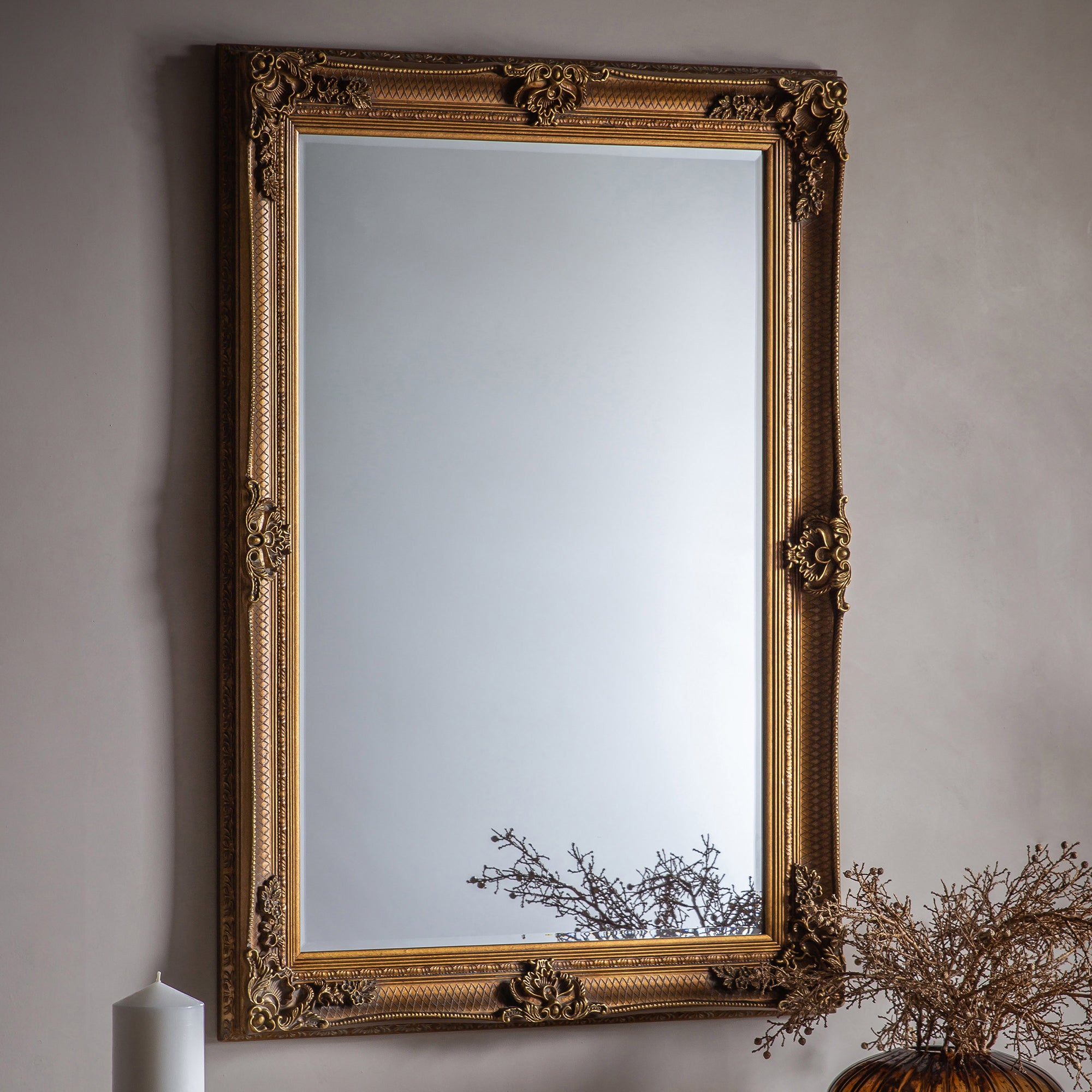 Geneva Rectangle Mirror, Gold Effect 110x79cm Gold Effect | Compare The Build