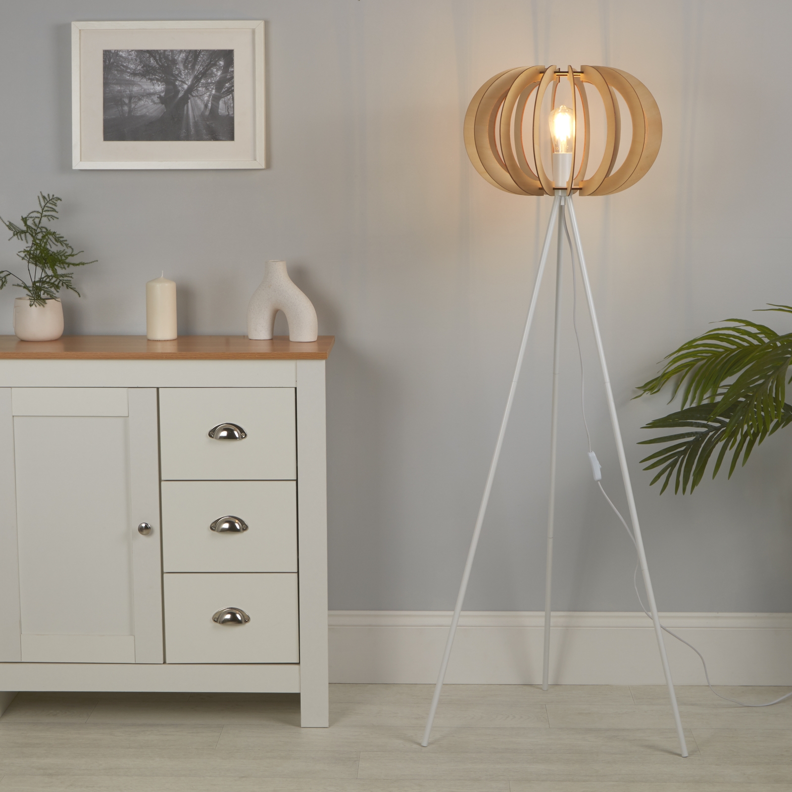 Tripod Floor Lamp - Oak & White Price Comparisons | Compare The Build