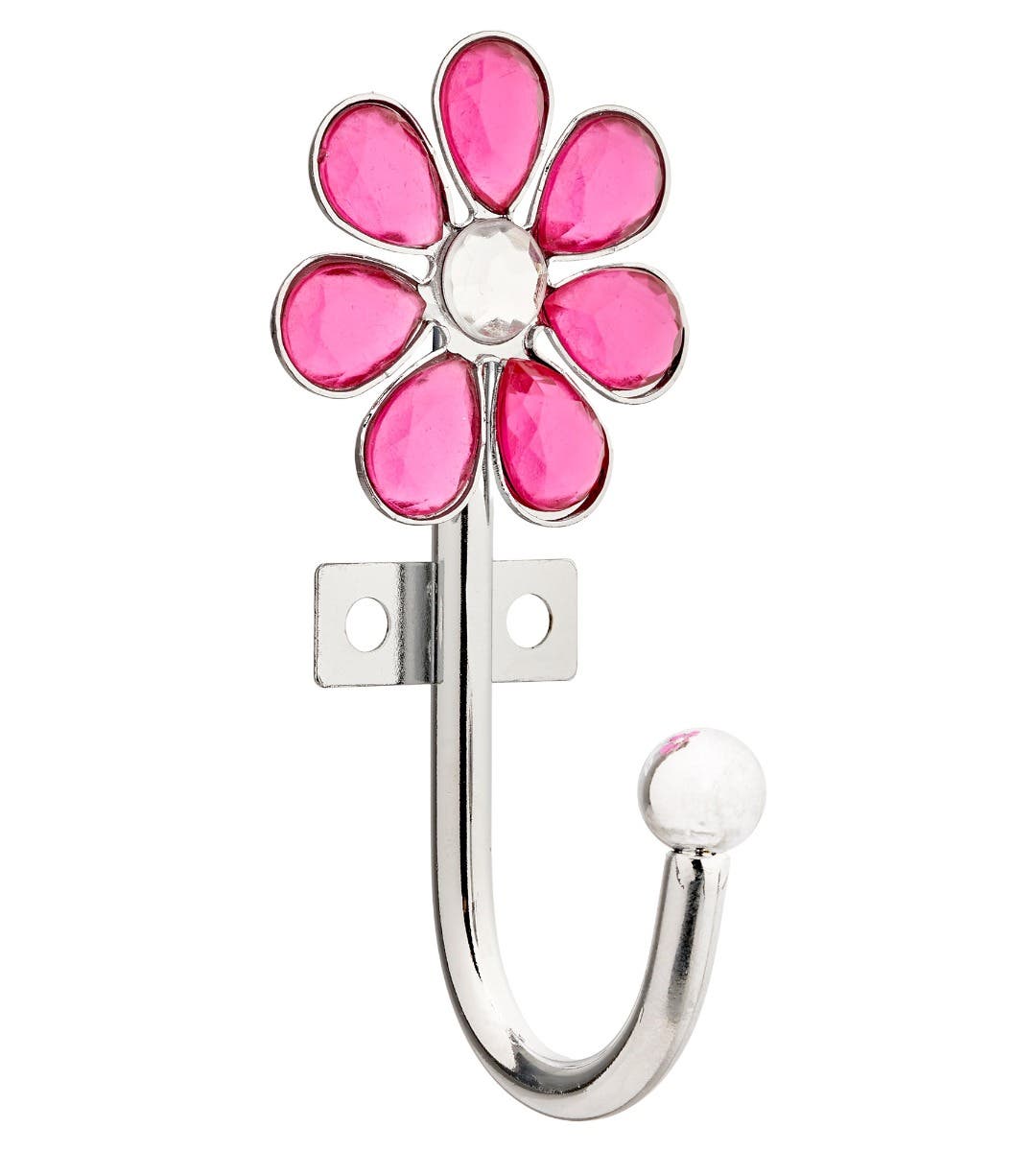 Acrylic Pink Flower Petal Design Single Clothing Hook - Chrome/Pink - Wall/Door Mountable - Decohooks Price Comparisons | Compare The Build