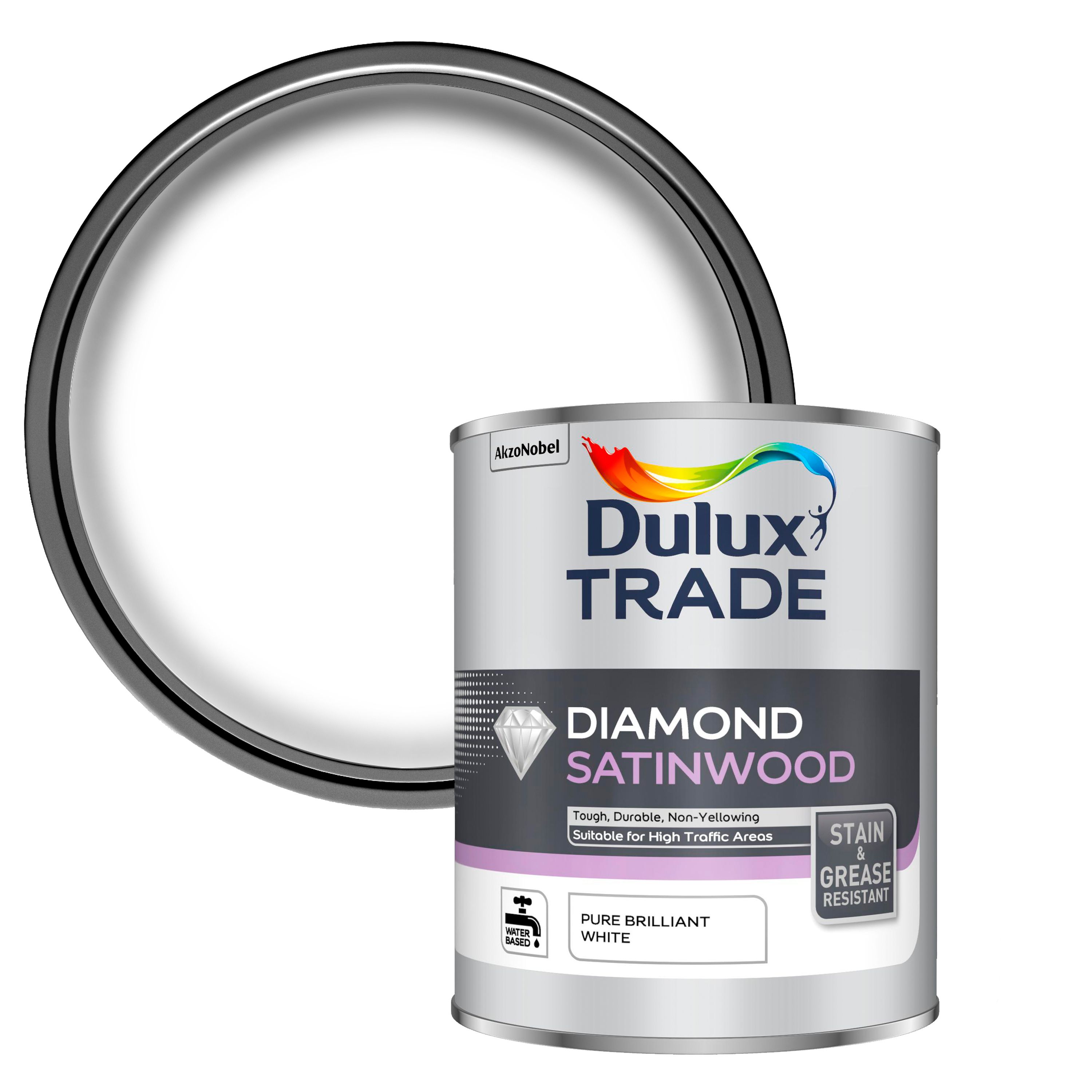 Dulux Trade Diamond Pure brilliant white Satinwood Metal & wood paint, 1L | Compare The Build