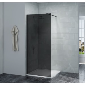 Nexa By Merlyn 8mm Black Frameless Tinted Glass Swivel Wet Room Shower Panel Only - 2000 x 300mm Price Comparisons | Compare The Build