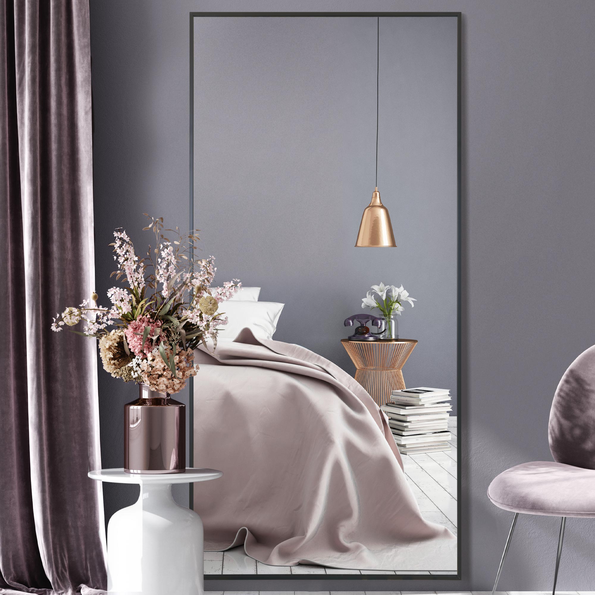 Artus Aluminium Rectangle Full Length Wall Mirror Black | Compare The Build