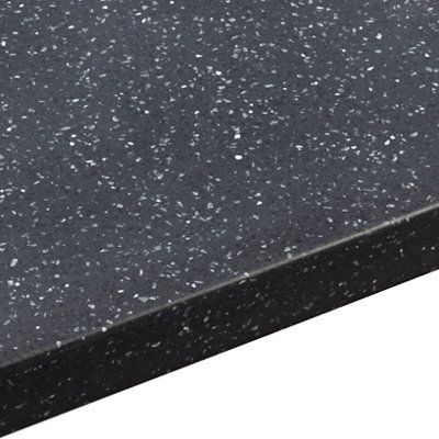 34mm Black Star Black & Light Grey Stone Effect Earthstone Round Edge Kitchen Breakfront Worktop, (L)3000mm | Compare The Build