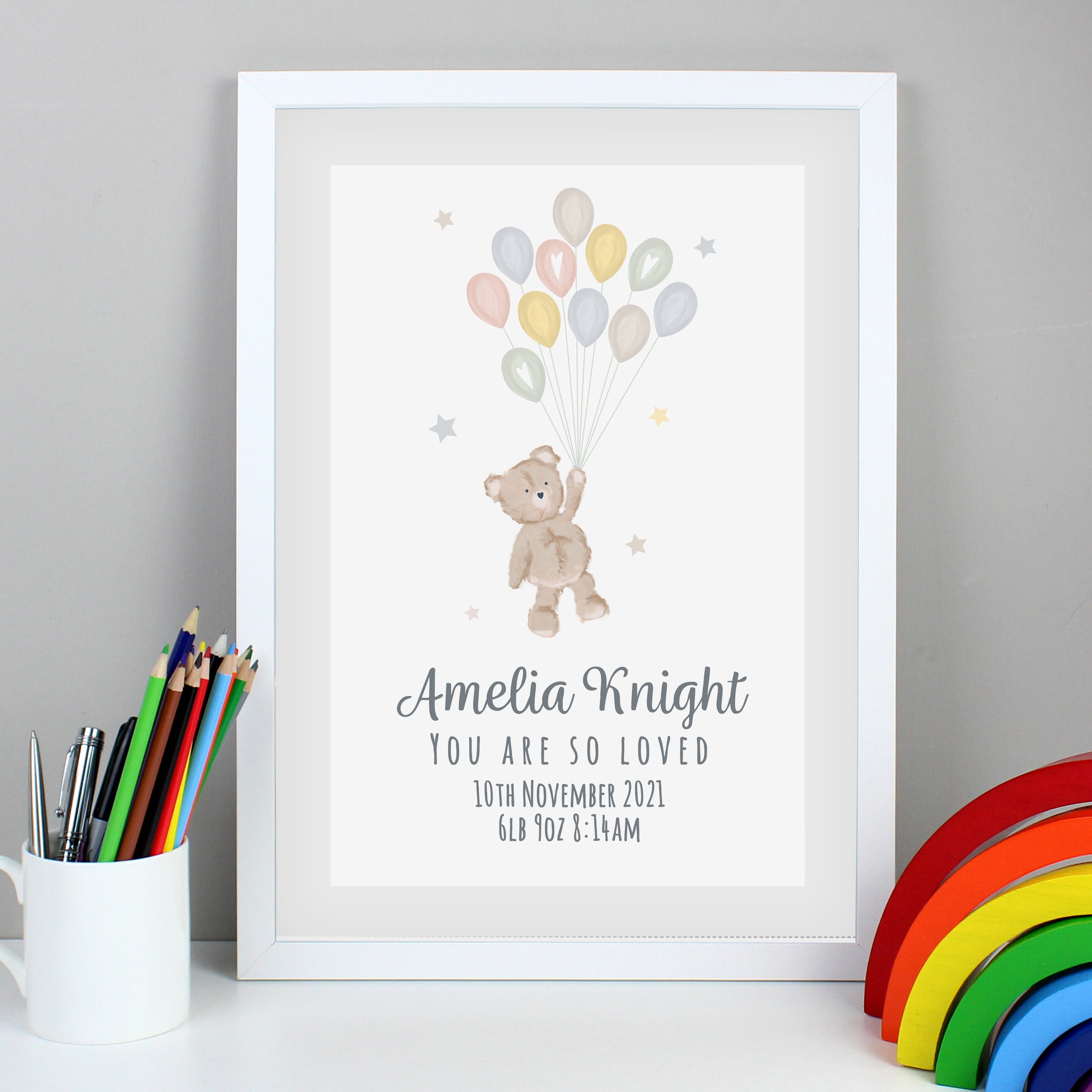 Personalised Teddy and Balloons Framed Print White Price Comparisons | Compare The Build