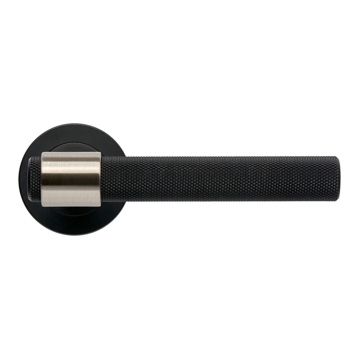 Kensington Knurled Lever On Rose Dual Tone Satin Nickel/Matt Black | Compare The Build