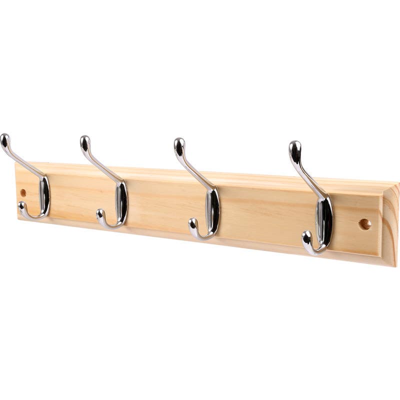 4 Chrome Hat &amp; Coat Hooks on Ridged Pine Board Price Comparisons | Compare The Build