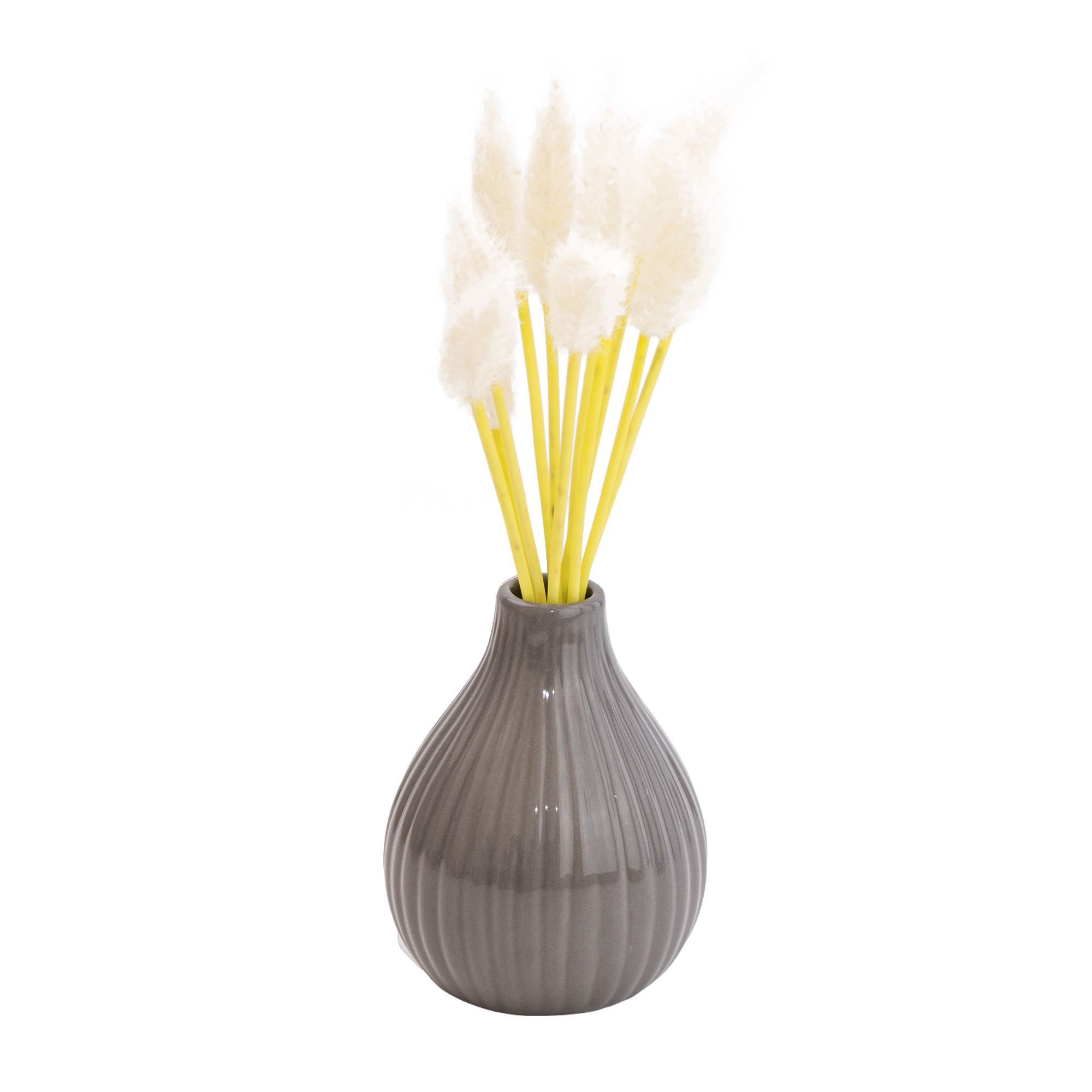 Candlelight 15Cm White Bunny Tail Stem Artificial Plant In Grey Ceramic Vase Price Comparisons | Compare The Build