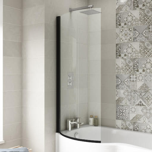 Luxura P Shaped Bath Shower Screen 1400mm - Black 6mm Price Comparisons | Compare The Build