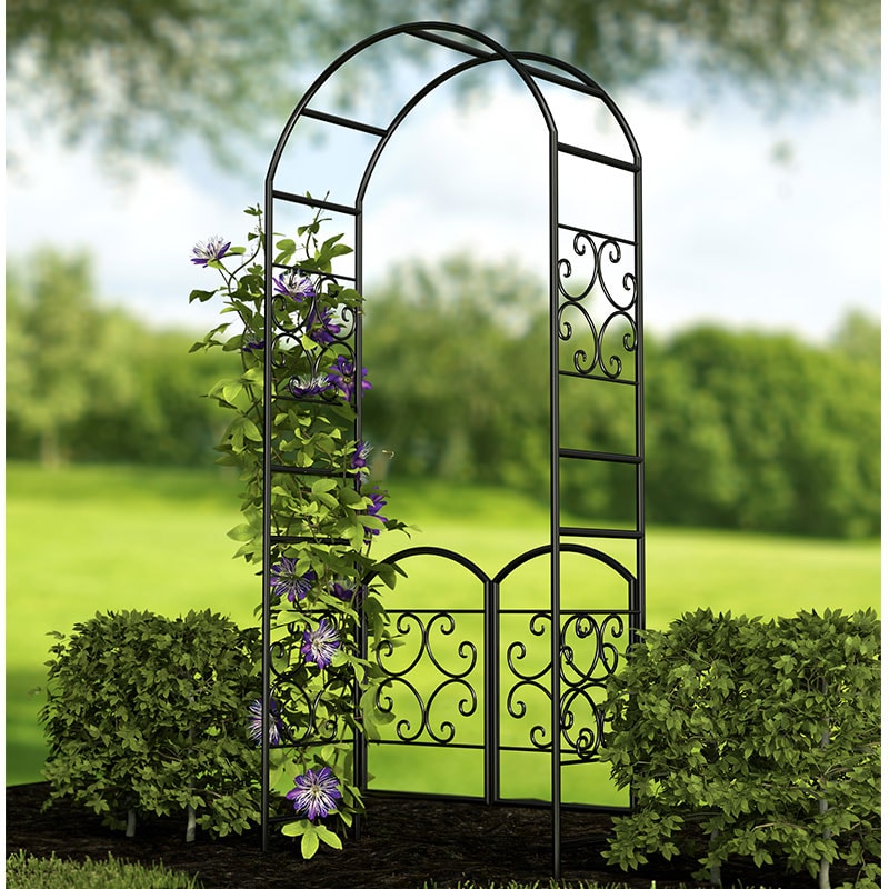 Panacea Scrolls Metal Garden Arch with Gate 7'5 x 3'2 Price Comparisons | Compare The Build