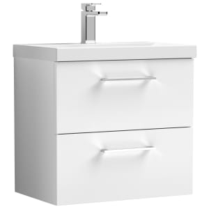 Nuie Arno Gloss White Wall Hung 2 Drawer Vanity Unit & Basin - 579 x 610mm | Compare The Build