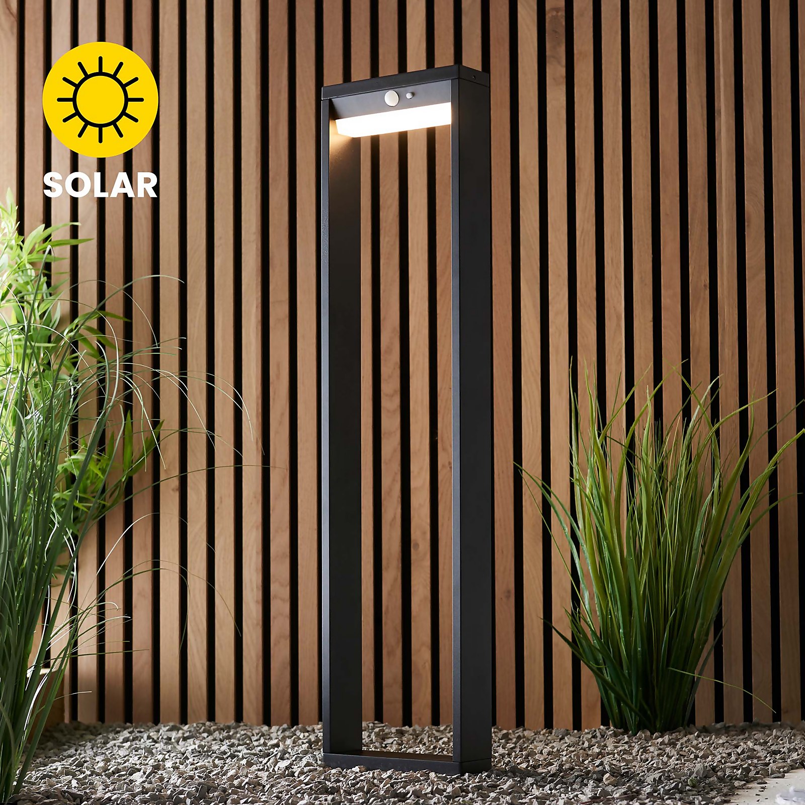 Dannah 80cm Photocell & PIR Solar Outdoor Floor Light - Black | Compare The Build