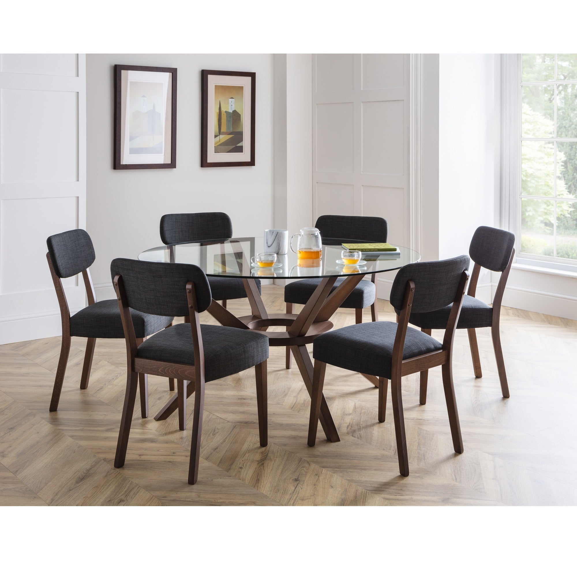Chelsea Large Round Dining Table with 6 Farringdon Dining Chairs Brown Price Comparisons | Compare The Build