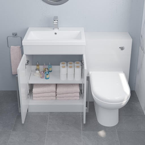 Aurora Toilet & Basin Vanity Unit Combination with Doors - 1100mm White Gloss Price Comparisons | Compare The Build