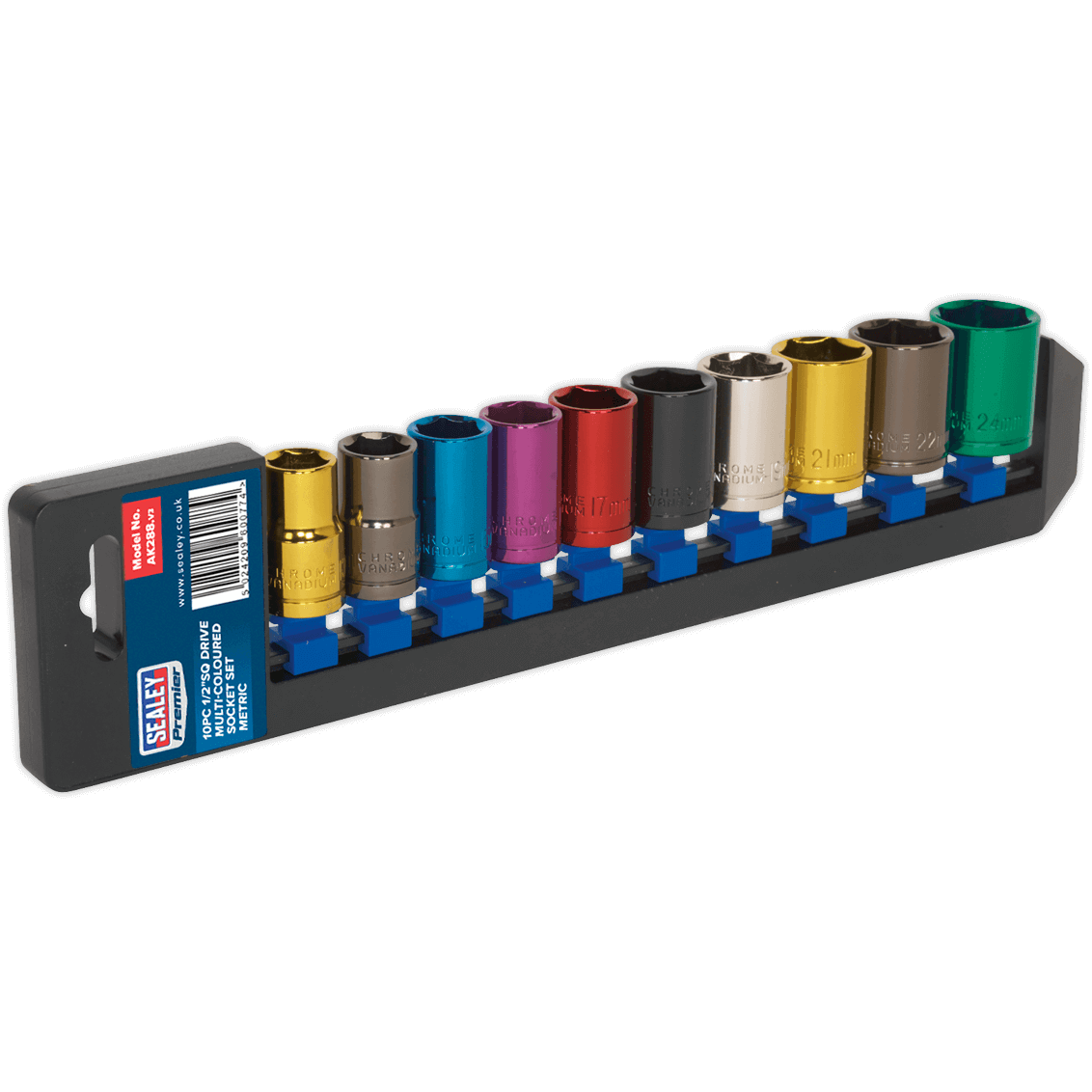 Sealey 10 Piece 1/2" Drive Coloured Hexagon WallDrive Socket Set Metric 1/2" | Compare The Build