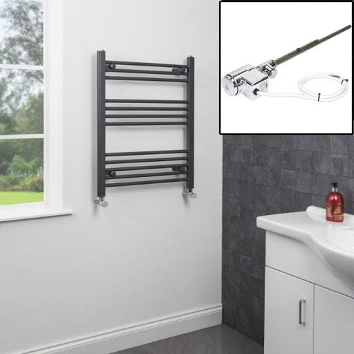 Dual Fuel Anthracite Heated Towel Rail 750 x 600mm - Flat Thermostatic Price Comparisons | Compare The Build