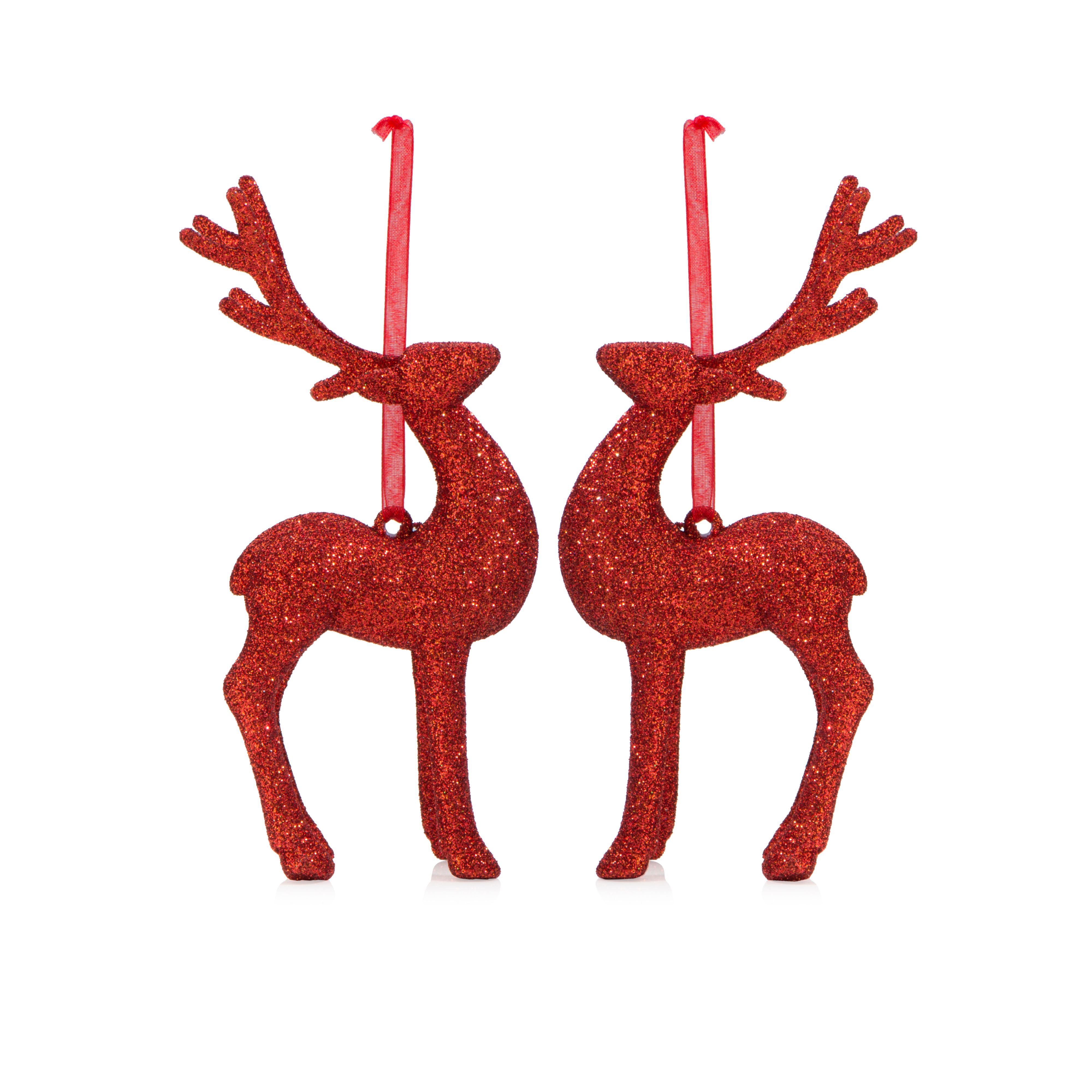 Glitter Red Reindeer Tree Decoration, Pack Of 2 Price Comparisons | Compare The Build