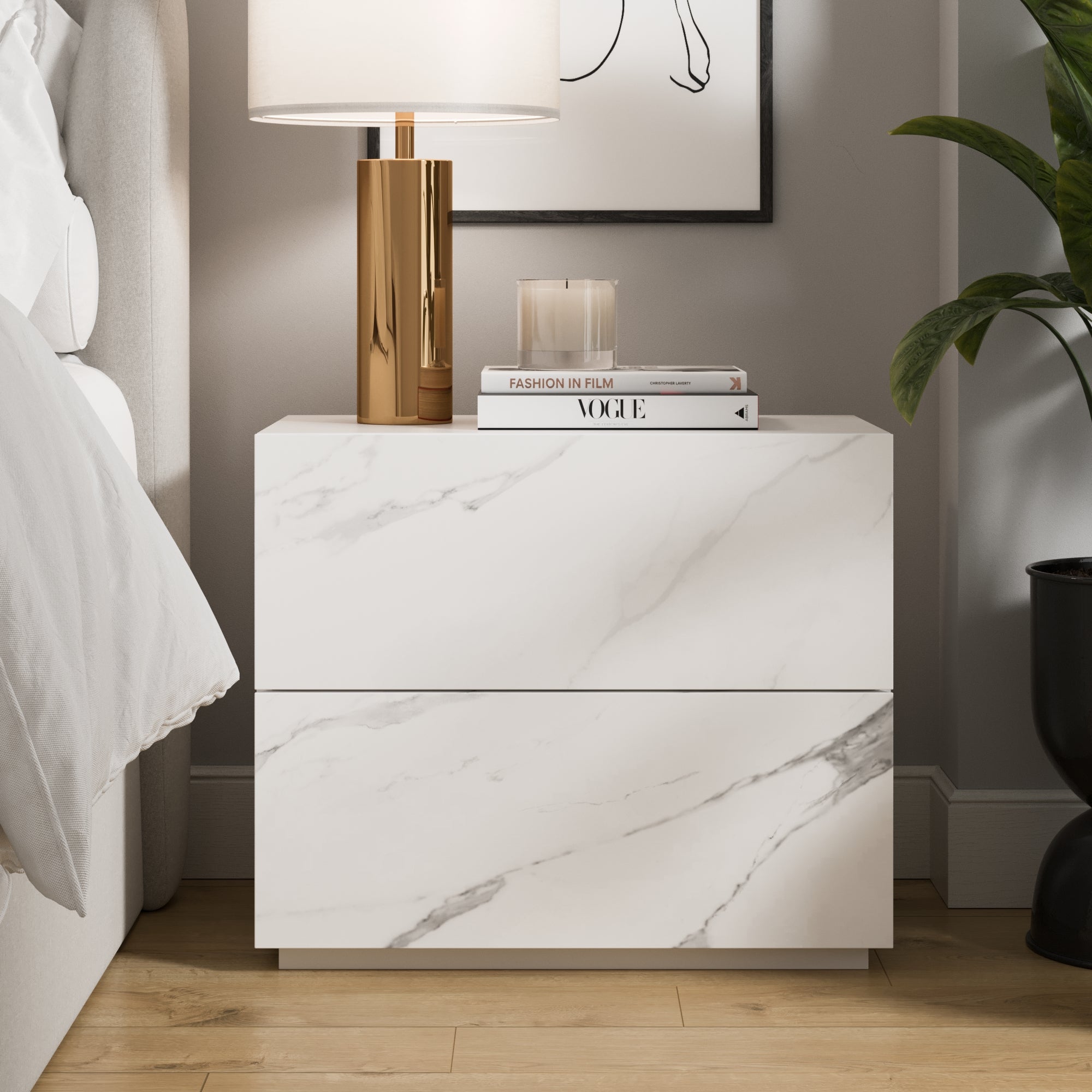 Viola 2 Drawer Bedside Table, White Marble Effect White Price Comparisons | Compare The Build