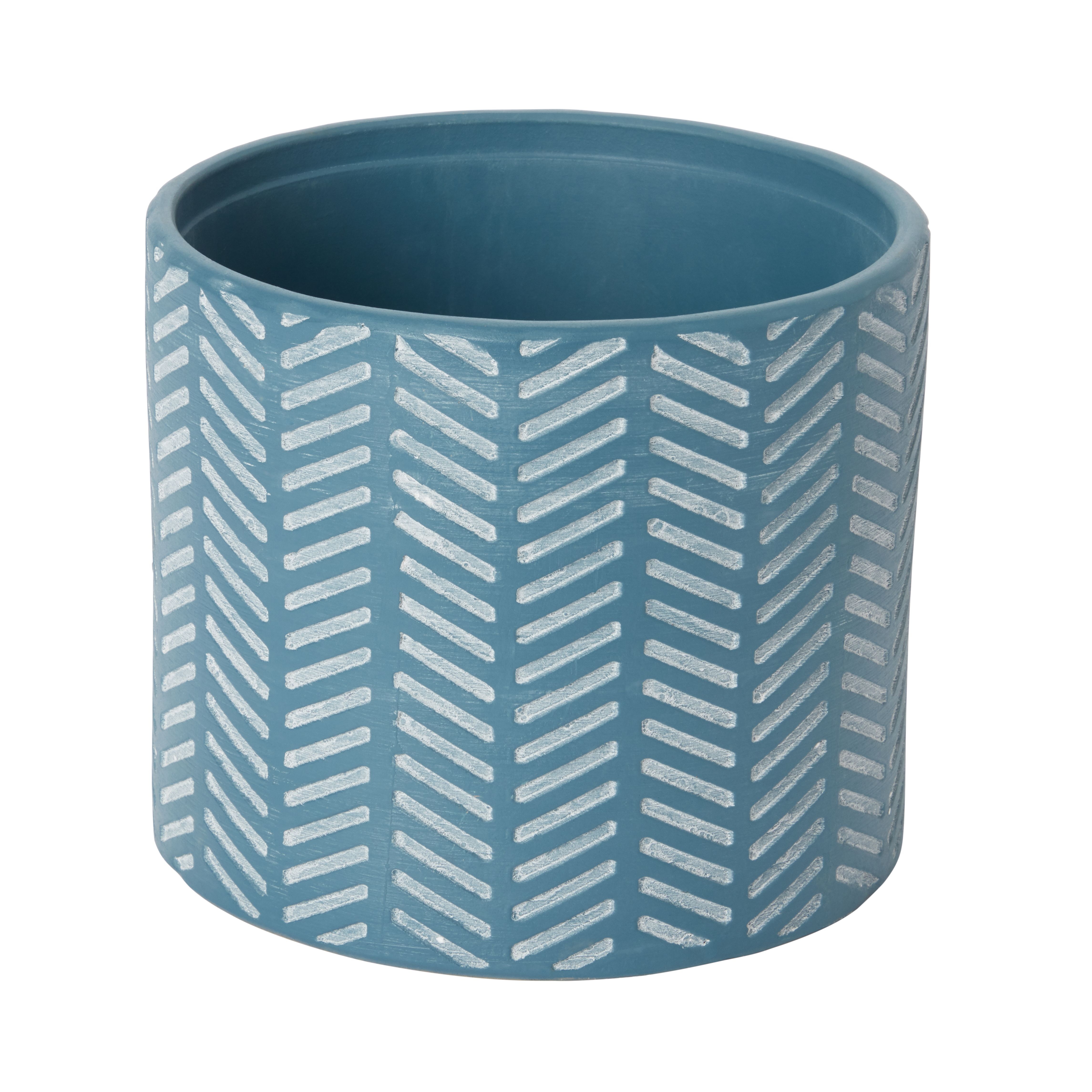 GoodHome Blue Coral Clay Herringbone Circular Plant Pot (Dia)16Cm | Compare The Build