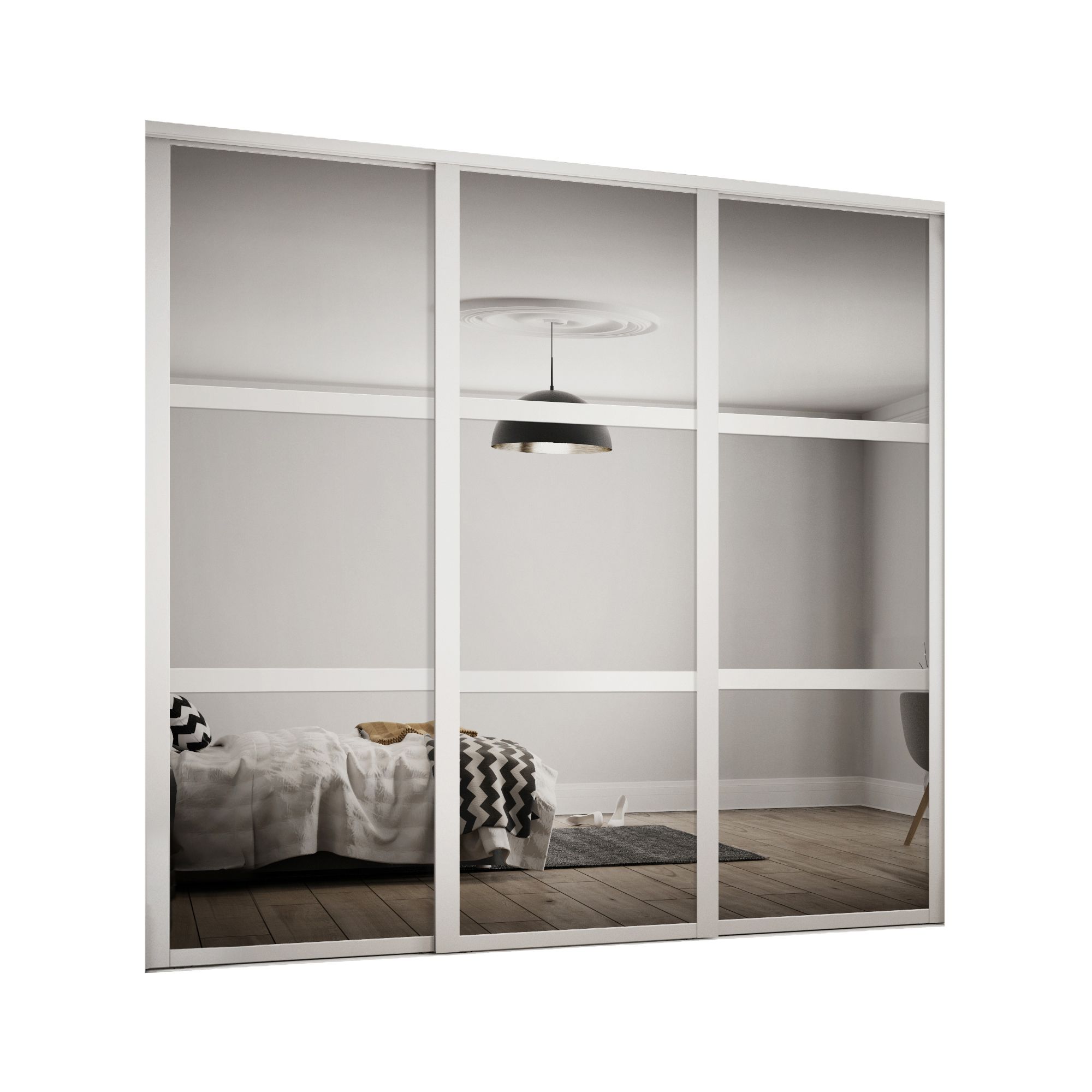 Spacepro Shaker Contemporary Mirrored Matt White 3 Door Sliding Door Kit (H)2260mm (W)2592mm Price Comparisons | Compare The Build