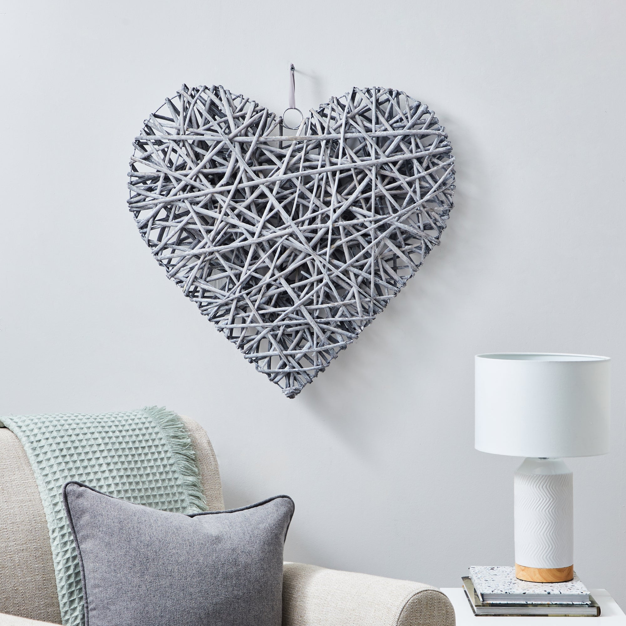 Large Wicker Heart 60cm Grey | Compare The Build