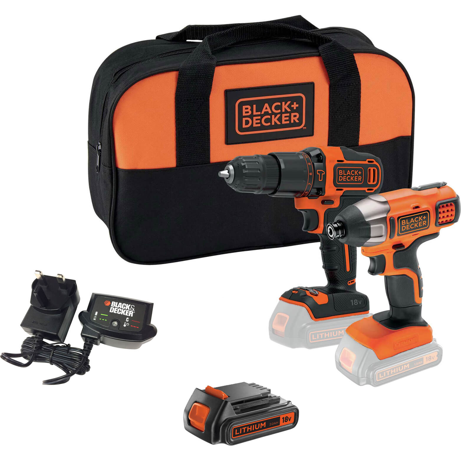 Black and Decker BCK25S2S 18v Cordless Combi Drill and Impact Driver Kit 1 x 2ah Li-ion Charger Bag | Compare The Build