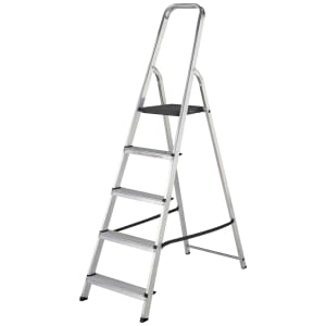 Werner Non-Slip Silver High Handrail 5 Tread Aluminium Stepladder - 2.80x1.66x1.78m | Compare The Build