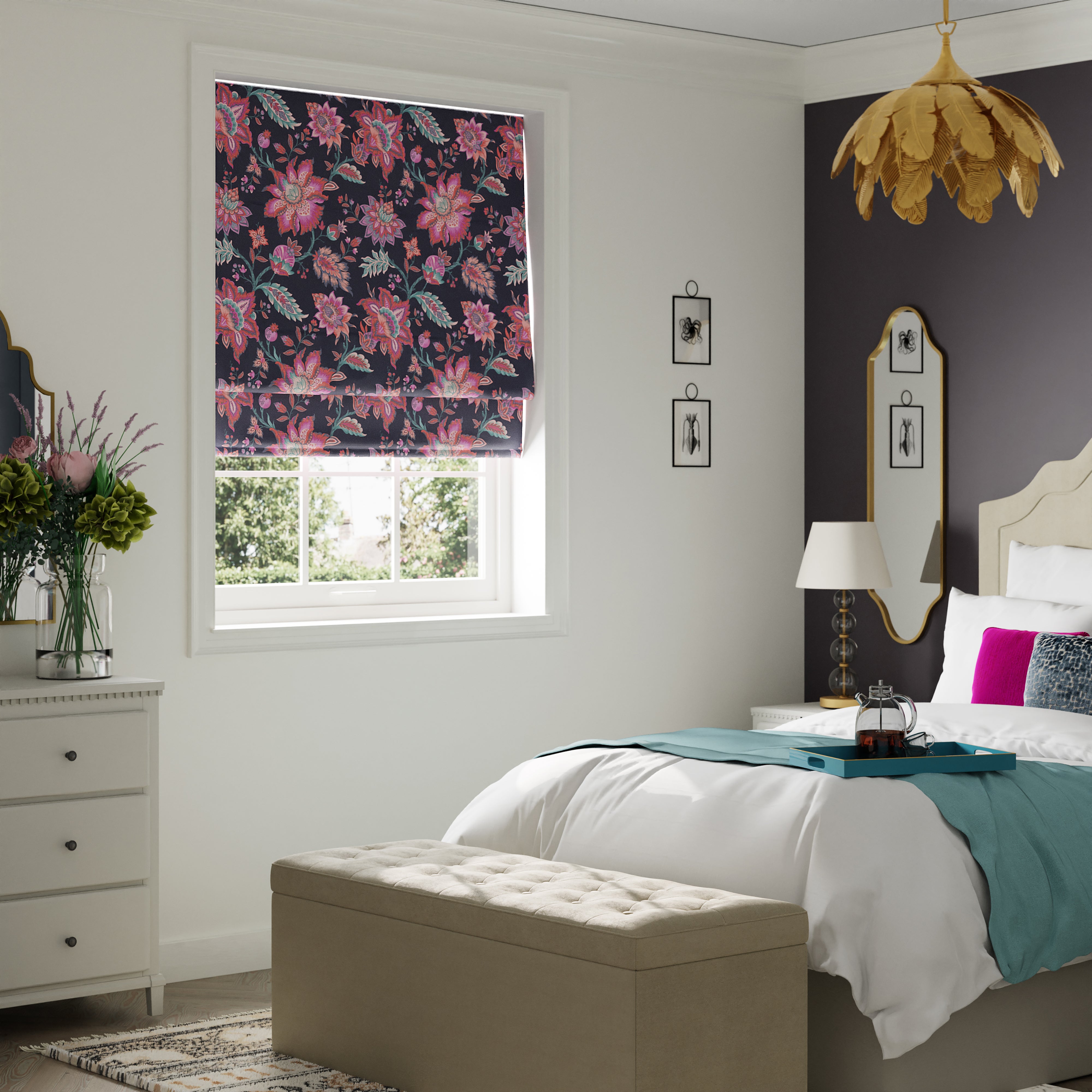 Jacobean Fuchsia Blackout Roman Blind Fuchsia Price Comparisons | Compare The Build