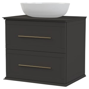 Duarti by Calypso Kentchurch Strata Grey Wall Hung Vanity with Bredon Countertop Basin, Worktop & Brass Handles - 600mm Price Comparisons | Compare The Build