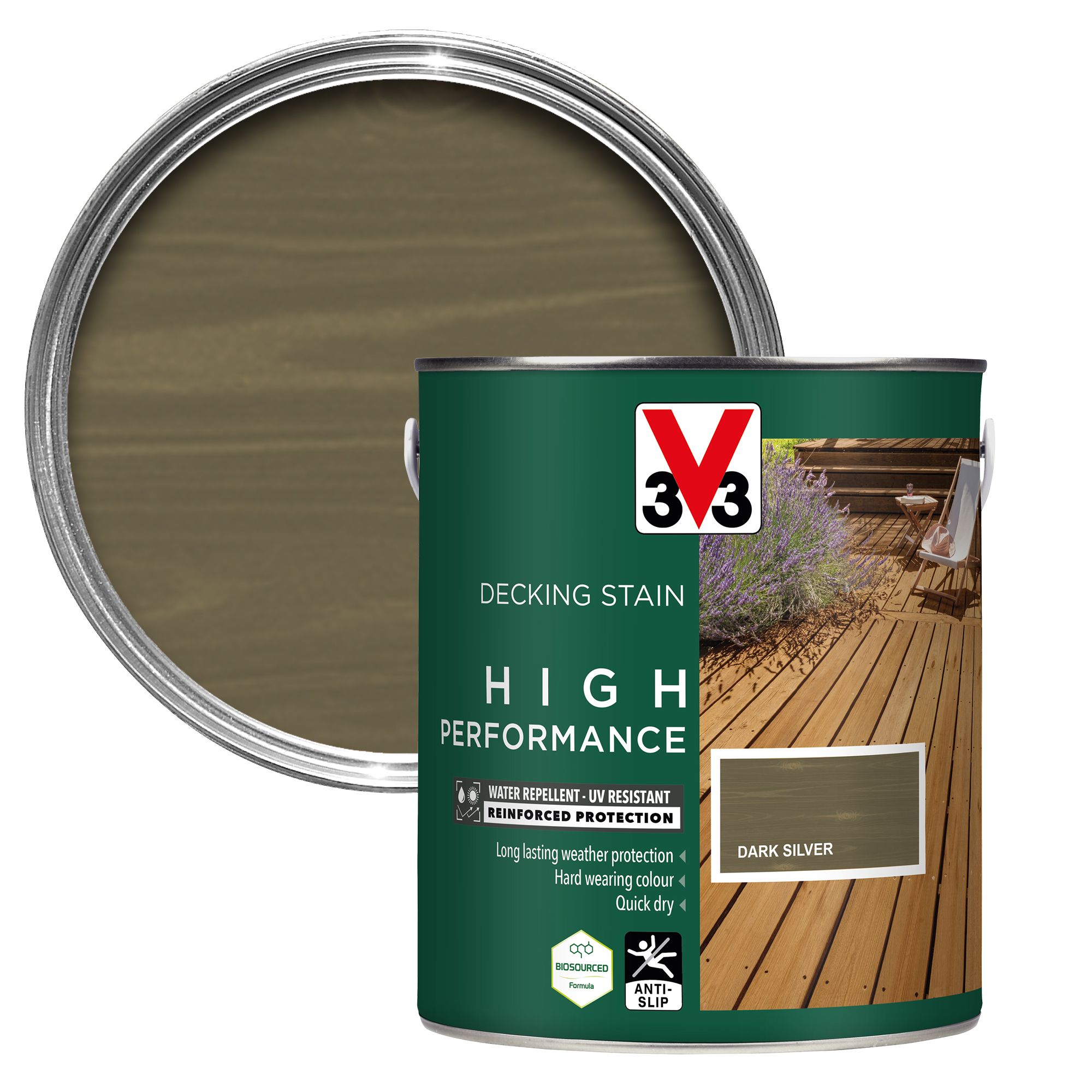 V33 High Performance Dark Silver Satin Quick Dry Decking Stain, 2.5L | Compare The Build