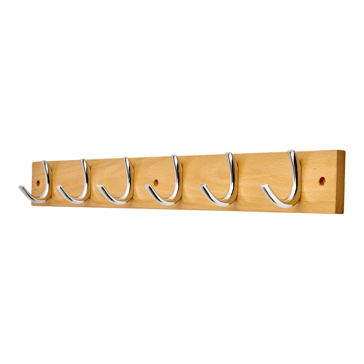 6 Chrome Half Ribbed Robe Hooks on Wooden Beech Board - Wall/Door Mountable - Decorails Price Comparisons | Compare The Build