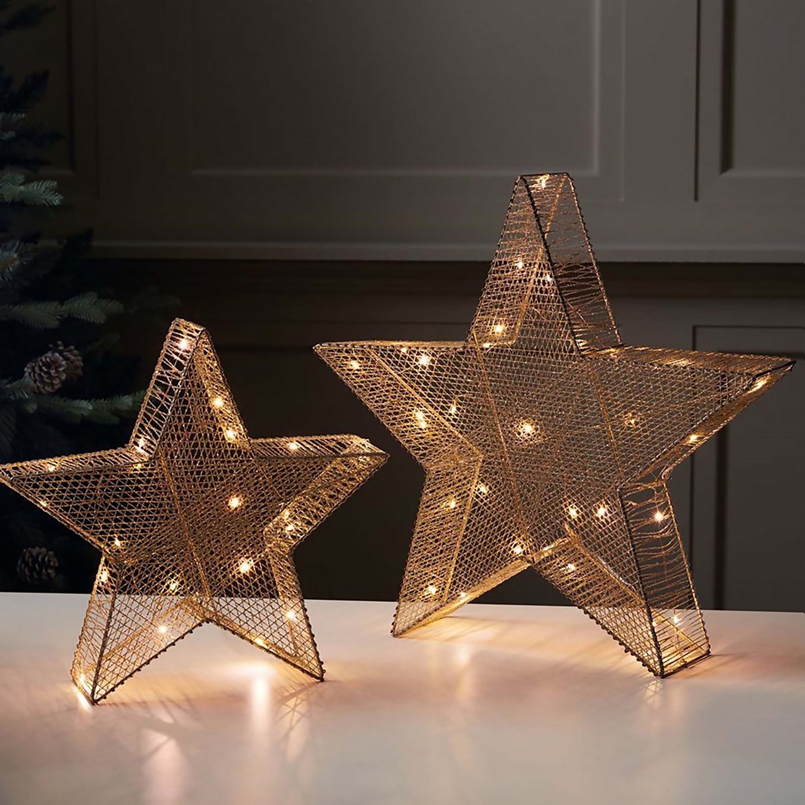 Gold Stars Christmas Light Decoration  - Set of 2 | Compare The Build